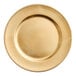 A Choice 13" round gold beaded rim plastic charger plate.