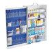 A white and blue First Aid Only 5-shelf cabinet.