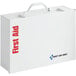 A white metal First Aid Only 2-shelf first aid cabinet with a red logo.