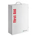 A white First Aid Only 4-shelf cabinet with red lettering.