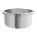 A large silver stainless steel Regency sink bowl with a round bottom and straight edges.