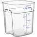 A clear plastic Cambro FreshPro food storage container with blue measurements.