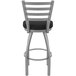 A Holland Bar Stool stainless steel outdoor bar stool with a black cushion and ladderback.