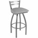 A silver Holland Bar Stool with a stainless steel frame and Breeze sidewalk seat.