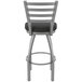 A Holland Bar Stool stainless steel outdoor bar stool with a black cushion and ladderback design.