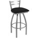 A Holland Bar Stool stainless steel outdoor counter stool with a black seat and back and silver legs.