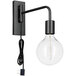 A Globe Matte Black plug-in wall sconce with a cord and plug attached.