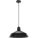 A Globe matte black hardwire pendant light with a black cord and shade hanging from the ceiling.