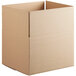 A brown Lavex heavy-duty cardboard shipping box with a cut out top.