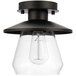 An oil-rubbed bronze semi-flush mount light fixture with clear glass shade.
