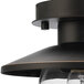 An oil-rubbed bronze semi-flush mount light with a glass shade over the light bulb.