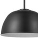 A black pendant light with a white lamp shade.