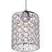 A Globe pendant light with a crystal shade and metal ring.