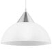 A white glass pendant light with a silver metal base.