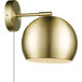 A Globe Vintage Matte Brass wall sconce with a light bulb and cord.