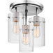 A Globe semi-flush mount ceiling light with clear glass shades.