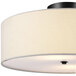 A Globe white linen and dark bronze flush mount light fixture with a white shade.