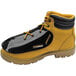 A yellow and black boot with an Impacto Metatarsal and Toe Protector attached.