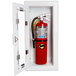 A Strike First ELITE fire extinguisher cabinet with a full glass door holding a fire extinguisher.