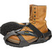 A pair of brown Impacto Ergomates overshoes with black straps.