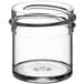 A clear polystyrene jar with a round lid.