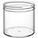A 12 oz. clear plastic jar with a lid.