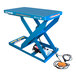 A blue Bishamon Optimus electric scissor lift table.