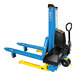 A blue and yellow Bishamon UniLift pallet transporter with a handle.