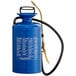 A blue Chapin steel sprayer with white text and a hose.