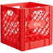 A red plastic Choice Super Crate with white text on it.