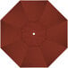 A top view of a red California Umbrella canopy with a white circle in the center.