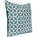 An Astella turquoise and petrol blue and white throw pillow with a geometric pattern.