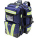 A navy blue backpack with yellow reflective stripes.
