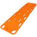 An orange plastic Kemp USA spineboard with holes.