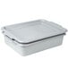 A white plastic Vollrath flatware soak container with two lids.