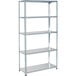 An AR Shelving galvanized metal bolted shelving unit with five shelves.