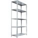 An AR Shelving galvanized metal bolted shelving unit with five shelves.
