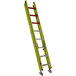 A yellow ladder with red handles.