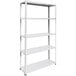A white metal AR Shelving unit with five shelves.