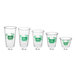 A row of New Roots clear PLA compostable plastic cups with green text and logos.