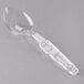 A clear plastic Cambro salad bar spoon with a handle.