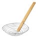 A wire mesh strainer with a bamboo handle.