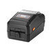 A black Bixolon label printer with an LCD screen and orange buttons.