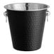 A black stainless steel wine/champagne bucket with hammered texture and handles.