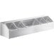 A silver stainless steel hotel pan organizer set with four compartments.