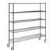 A Steelton black wire shelving unit with wheels.