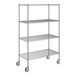 A Steelton wire shelving unit with four shelves and wheels.