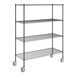A Steelton black metal wire shelving unit with wheels.