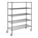 A Steelton black wire shelving unit with four shelves and casters.