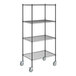 A Steelton black wire shelving unit with casters.
